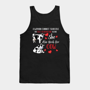 A Woman Cannot Survive On Self-Quarantine Alone Cow Tank Top